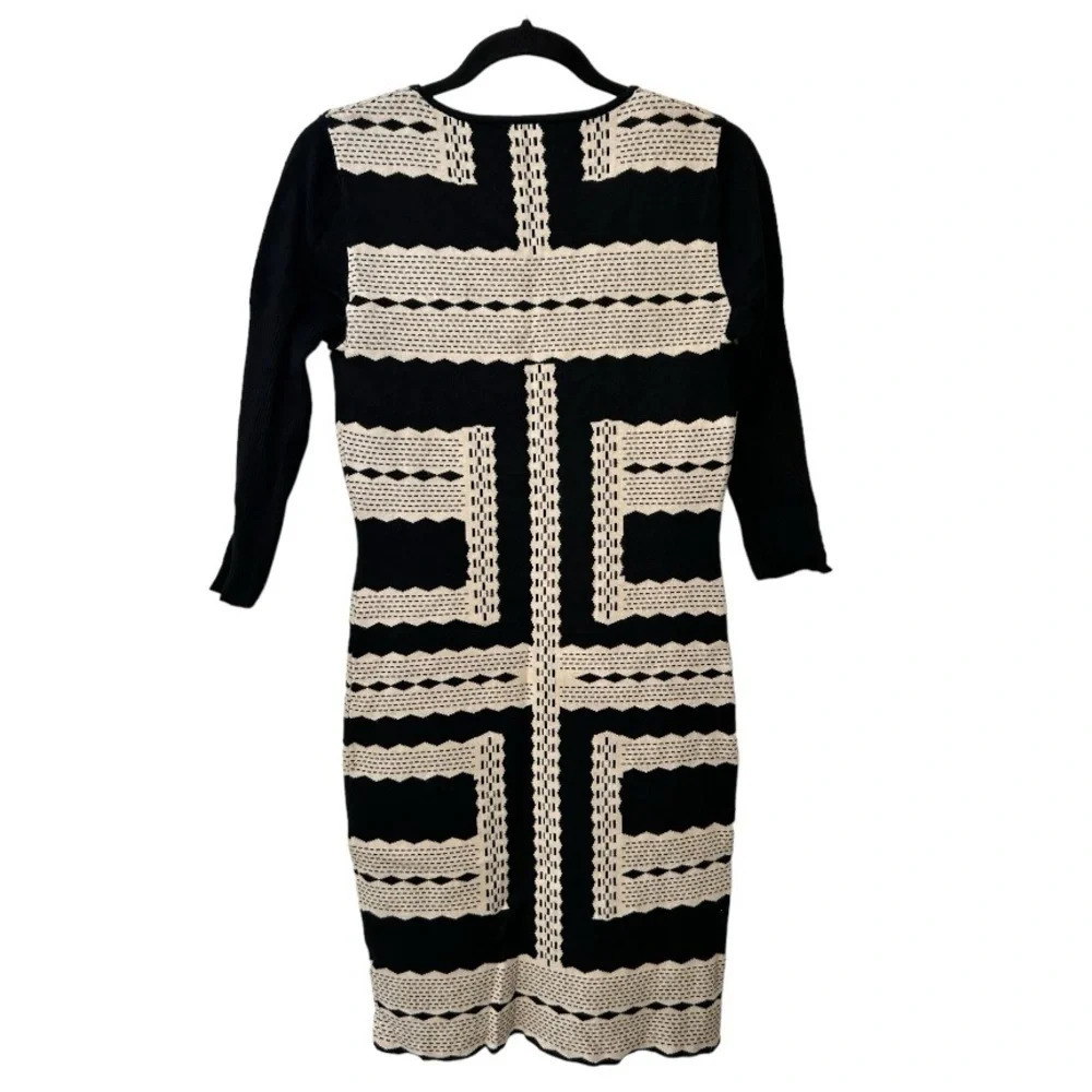 LAPIS Black/Tan Geometric Print Knit Pullover Sweater Dress Size Large - Picture 2 of 6